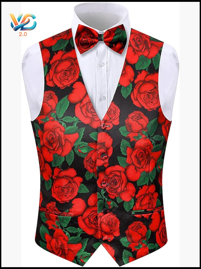 Men's V-Neck Vest With Bowtie, Polyester Spandex, 3x-Large, Valentine's Day